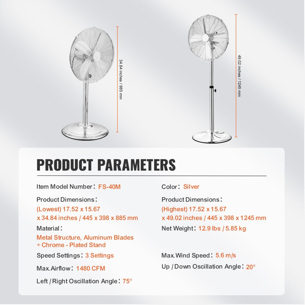 FS40-C1 - 16" Adjustable Metal Pedestal Fan with 3 Speeds