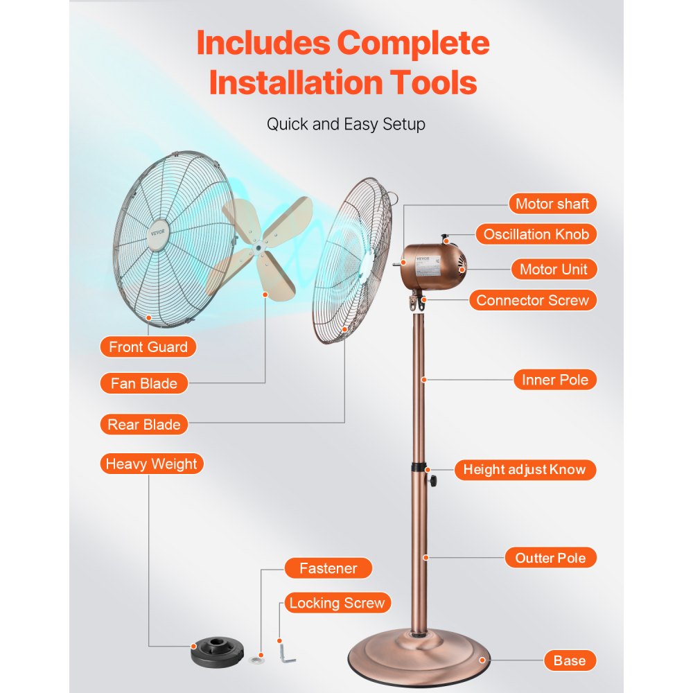 FS40-C1 - 16" Metal Oscillating Pedestal Fan with Adjustable Height