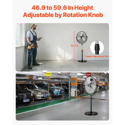 BT-HIF20A - 20" Metal Pedestal Fan, Adjustable Height 46.9"-59.6", 3-Speed
