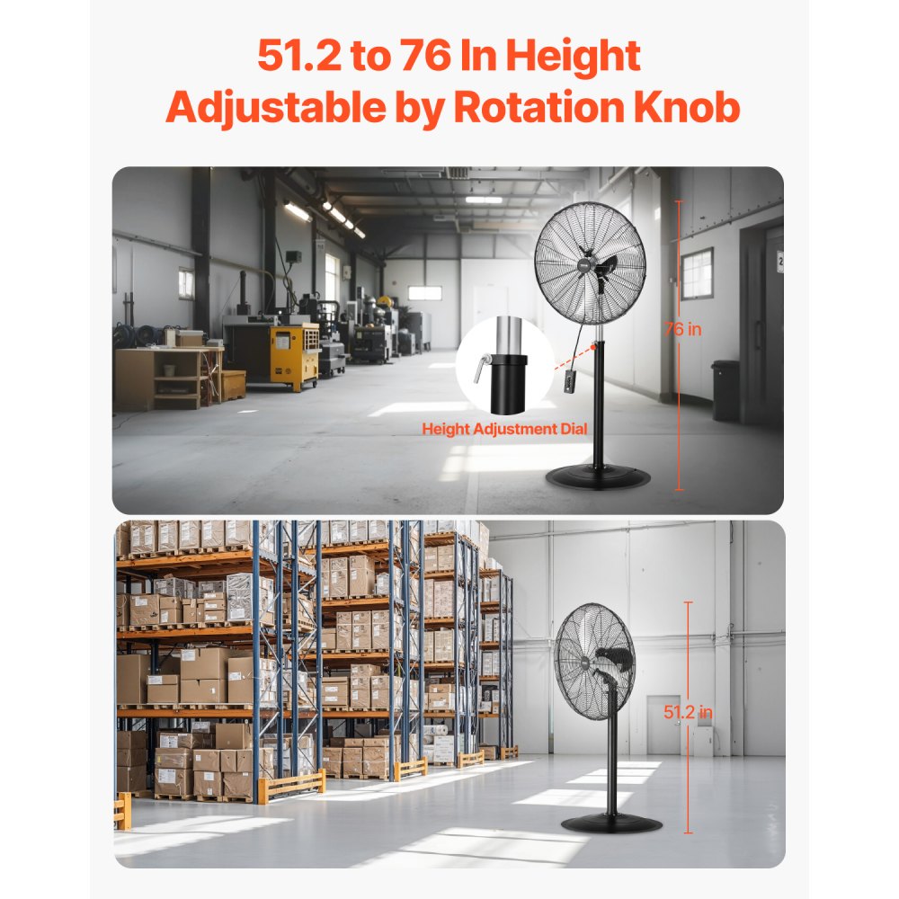 BT-HIF24B - 24" Adjustable Metal Oscillating Fan with 3-Speed Quiet Motor