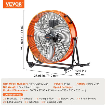 HIFANXDRUM24 - High Velocity 24" Industrial Fan with Adjustable Speeds