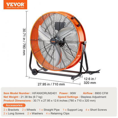 HIFANXDRUM2401 - 24" High Velocity Fan with Infinite Speed & Easy Mobility