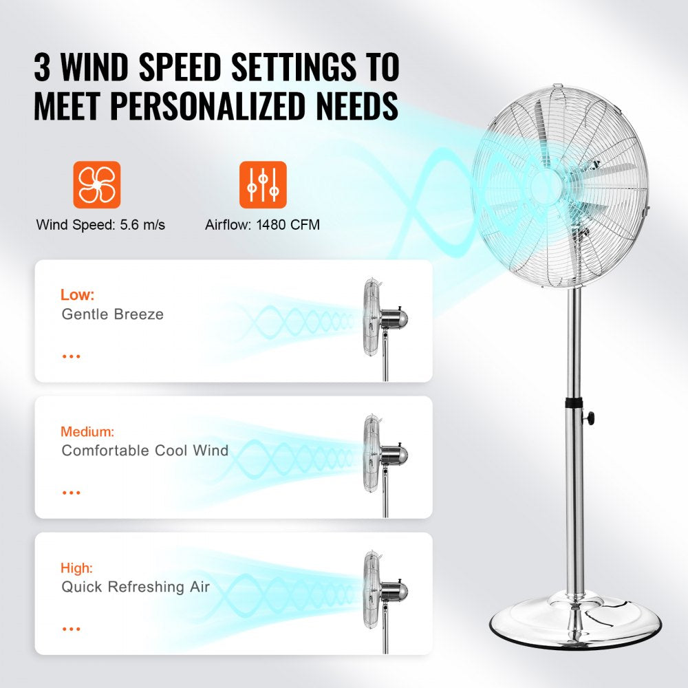 FS-40M - 16-Inch Adjustable Metal Pedestal Fan with Powerful 55W Motor