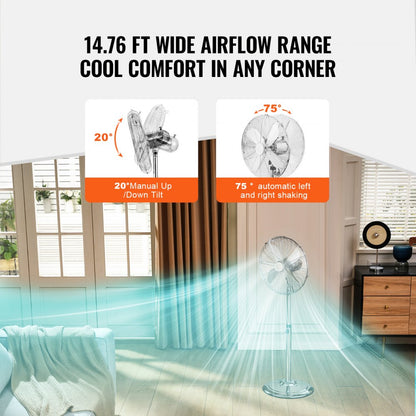 FS-40M - 16-Inch Adjustable Metal Pedestal Fan with Powerful 55W Motor
