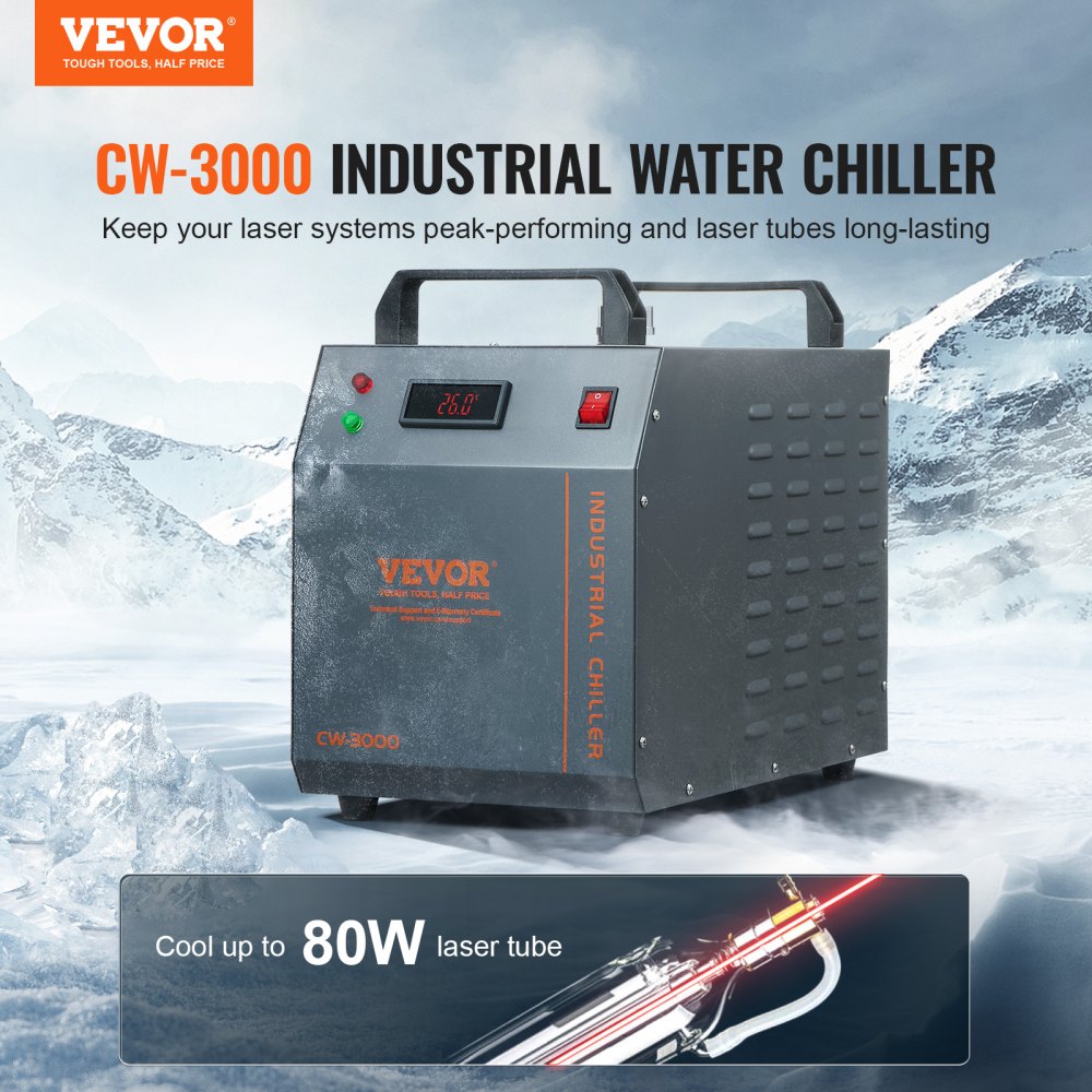 CW3000 - 80W Industrial Water Chiller for Laser Engraving, 12L Capacity