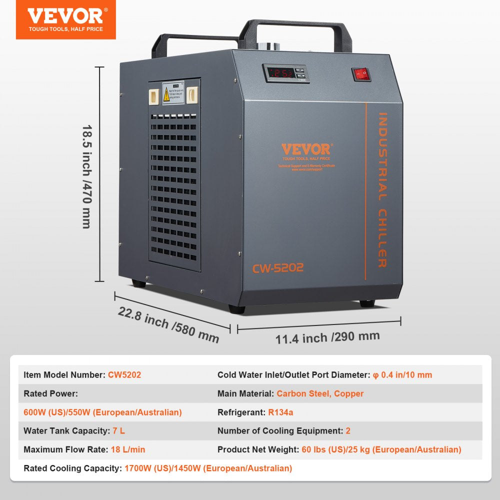 CW5202 - 7L VEVOR Water Chiller for 180W Laser Machines