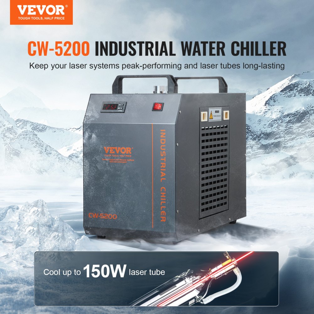 CW5200 - Compact 7L Water Chiller for CO2 Lasers, Quiet Operation