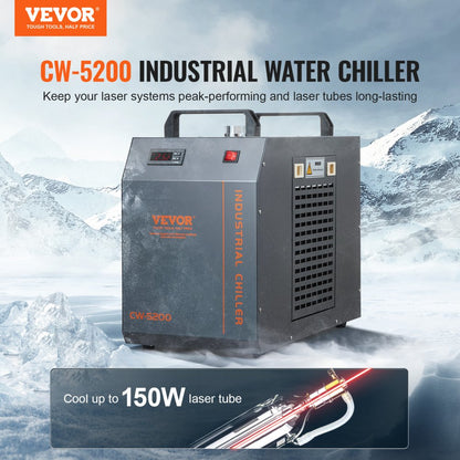 CW5200 - Compact 7L Water Chiller for CO2 Lasers, Quiet Operation