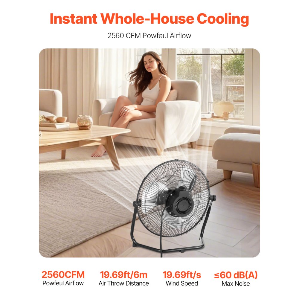 HIFANXFLOOR14 - 14" High-Speed Fan with 2560 CFM Airflow and Adjustable Tilt