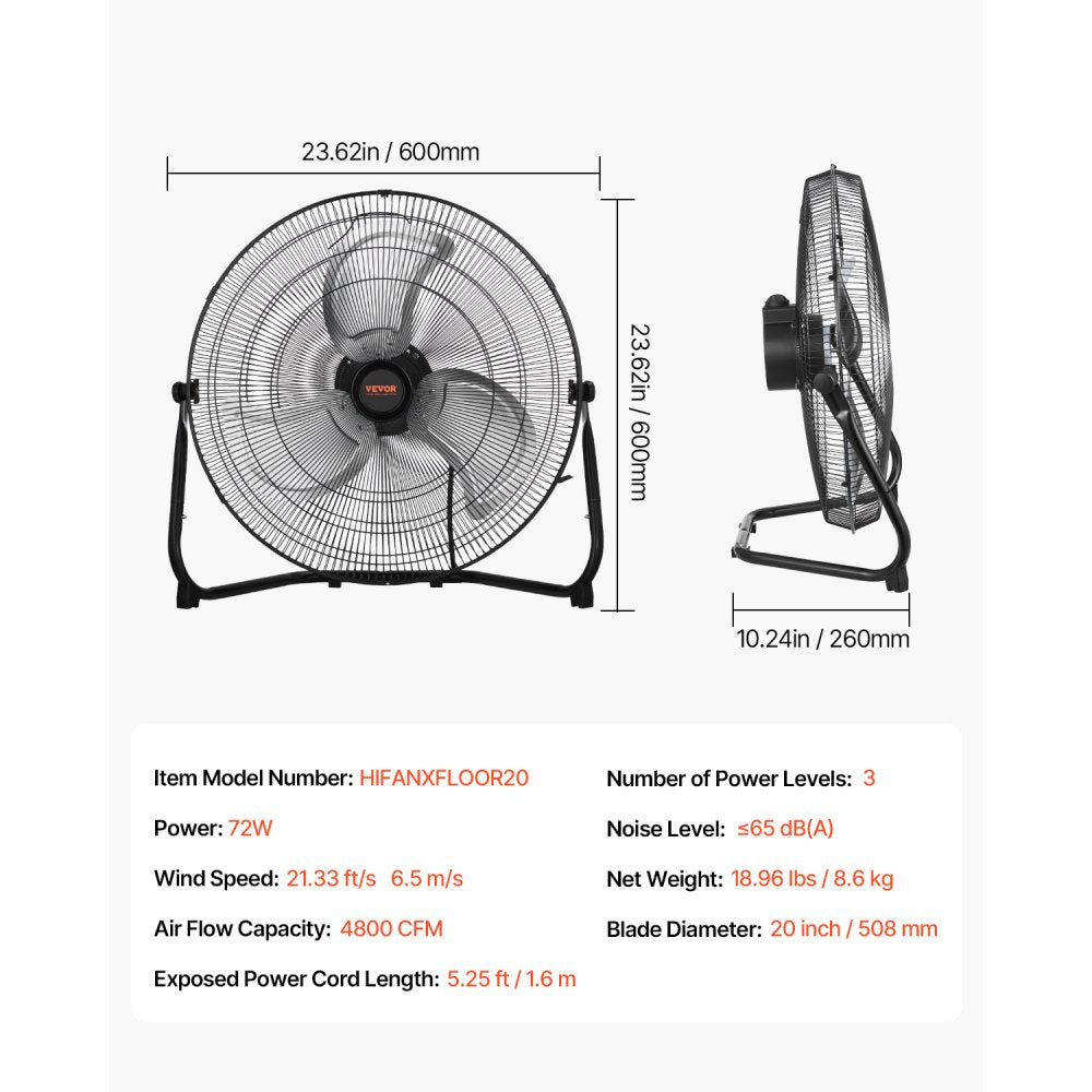 HIFANXFLOOR20 - 20" High-Velocity Floor Fan with 4800 CFM Airflow