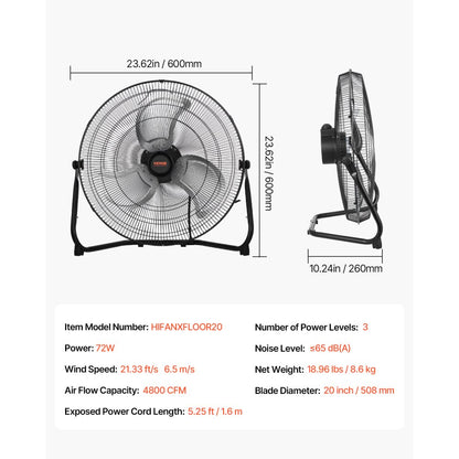 HIFANXFLOOR20 - 20" High-Velocity Floor Fan with 4800 CFM Airflow