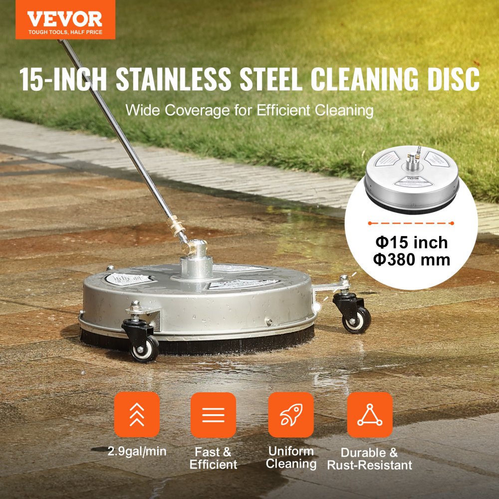 DD15S-1 - 15" Stainless Steel Surface Cleaner for 4000 PSI Pressure Washers