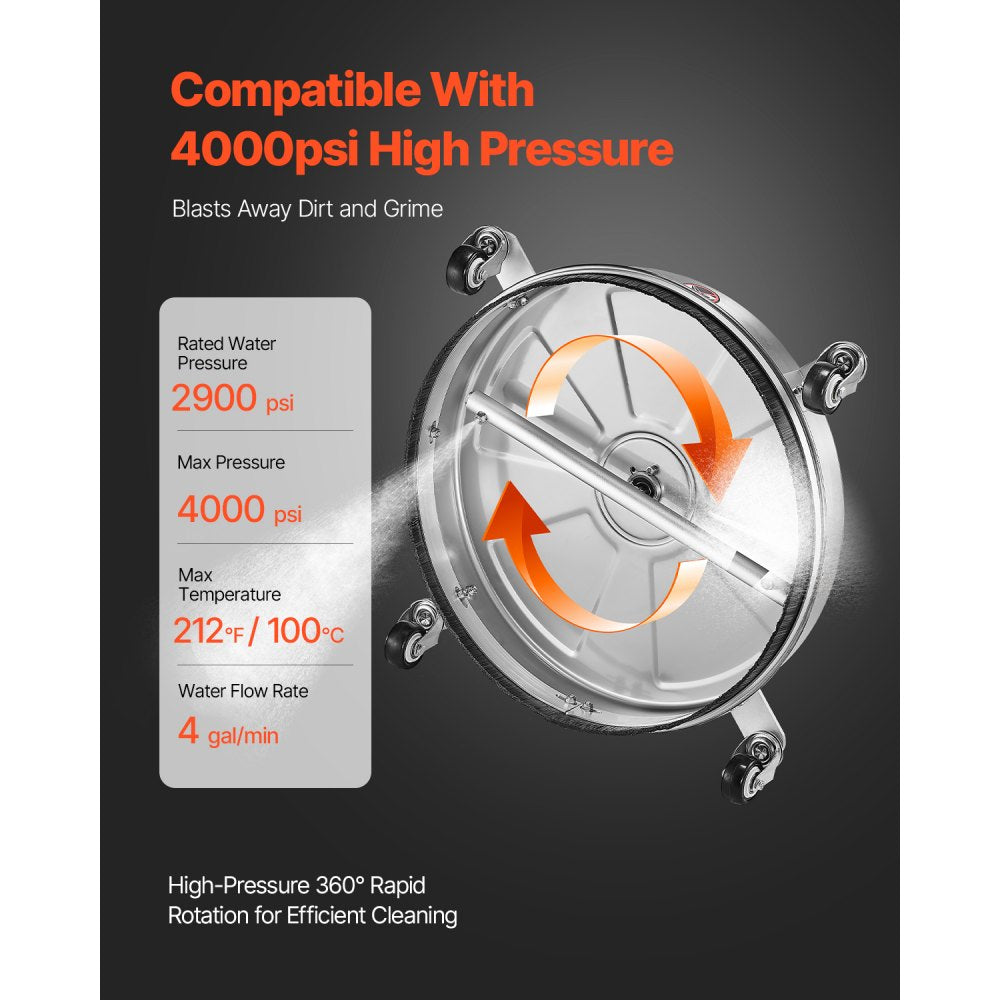 QD-XDP11 - 18" Pressure Washer Surface Cleaner, 4000 PSI, Effortless 360° Cleaning