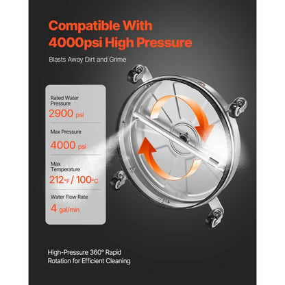 QD-XDP11 - 18" Pressure Washer Surface Cleaner, 4000 PSI, Effortless 360° Cleaning