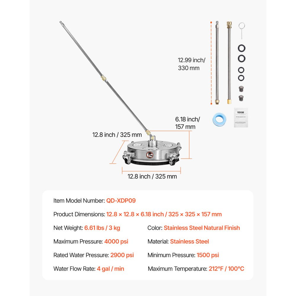 QD-XDP09 - 14" Pressure Washer Surface Cleaner with 360° Rotating Nozzles