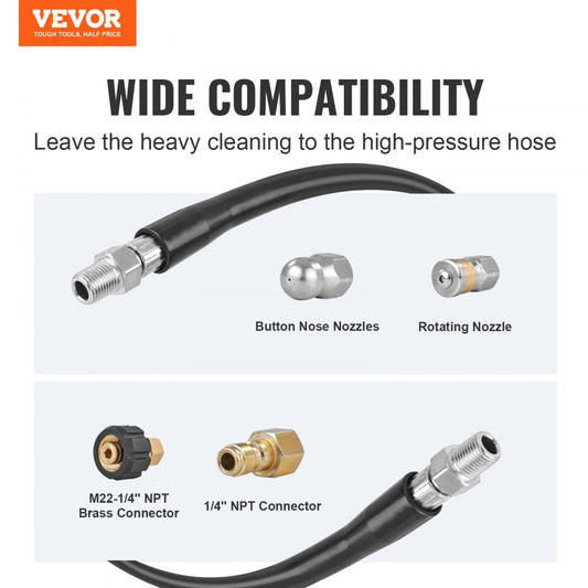 1/4" PE Hose-100ft-7 set - Durable 100ft Pressure Washer Hose with Kink Resistance