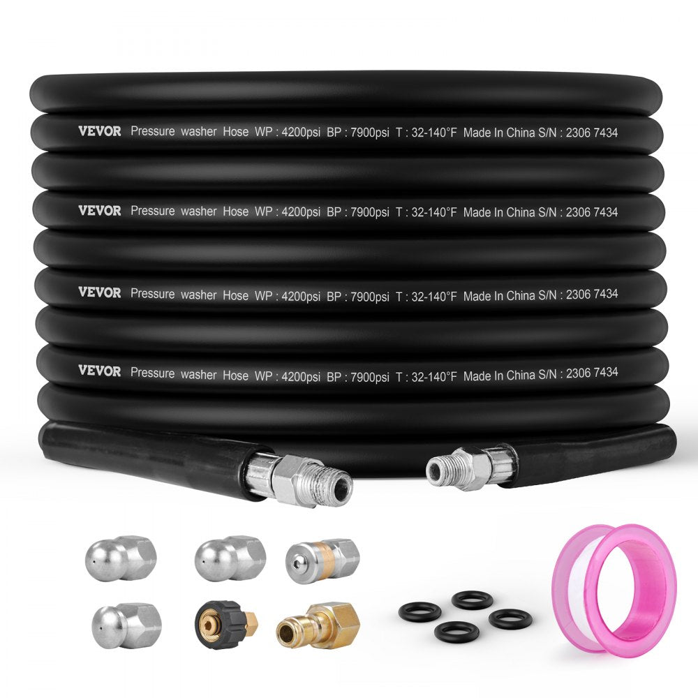 1/4" PE Hose-100ft-7 set - Durable 100ft Pressure Washer Hose with Kink Resistance