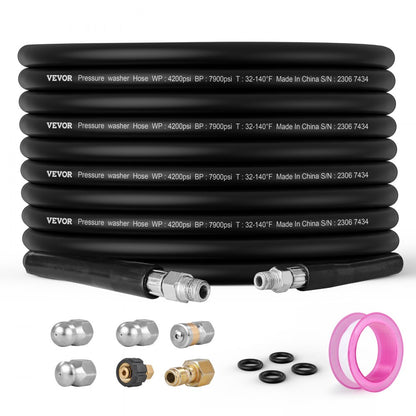 1/4" PE Hose-100ft-7 set - Durable 100ft Pressure Washer Hose with Kink Resistance