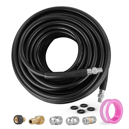 1/4" PE Hose-100ft-7 set - Durable 100ft Pressure Washer Hose with Kink Resistance