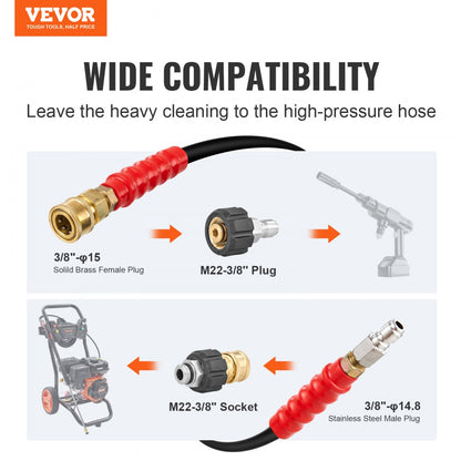 3/8" Wire Hose-100ft-3 set - 100ft VEVOR High-Pressure Washer Hose, 4800 PSI