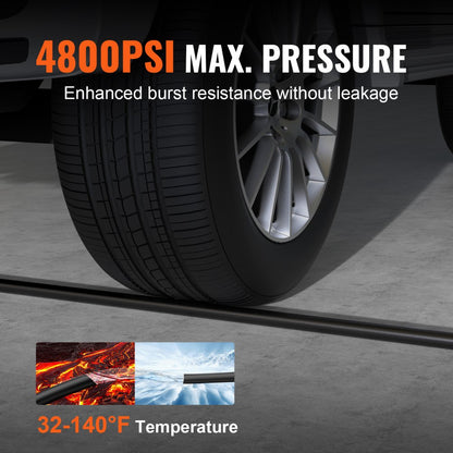 3/8" Wire Hose-100ft-3 set - 100ft VEVOR High-Pressure Washer Hose, 4800 PSI
