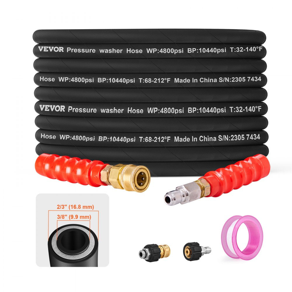 3/8" Wire Hose-100ft-3 set - 100ft VEVOR High-Pressure Washer Hose, 4800 PSI