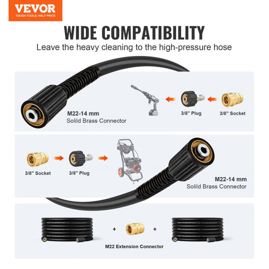 1/4" PVC Hose-50ft-6 set - Durable Kink-Free Pressure Washer Hose with M22-14mm Connector