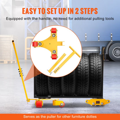 GYW-3T - 6614 lbs Capacity Heavy-Duty Machinery Skate Dolly with 360° Swivel Wheels