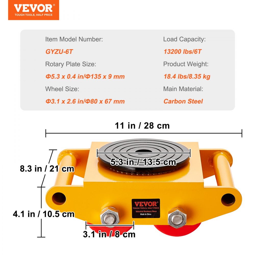 GYZU-6T - Heavy-Duty Skate Dolly for 13,200 lbs Industrial Equipment Movement