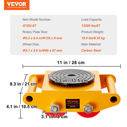 GYZU-6T - Heavy-Duty Skate Dolly for 13,200 lbs Industrial Equipment Movement