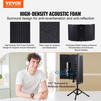 AK-V2 - Portable 5-Panel Microphone Isolation Shield for Home Recording