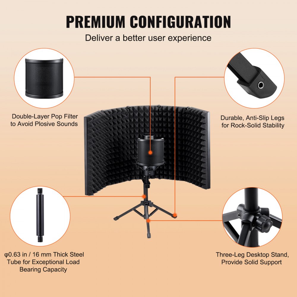 AK-V2 - Portable 5-Panel Microphone Isolation Shield for Home Recording