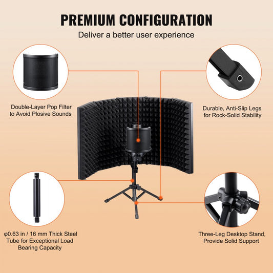 AK-V2 - Portable 5-Panel Microphone Isolation Shield for Home Recording