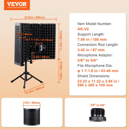 AK-V2 - Portable 5-Panel Microphone Isolation Shield for Home Recording
