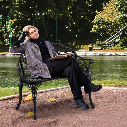 XG1002 - Elegant 39" Metal Garden Bench with Floral Design, 480 lbs Capacity