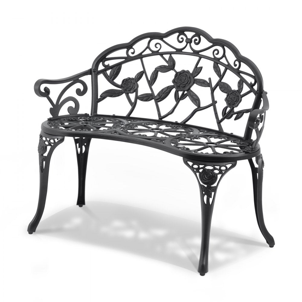 XG1002 - Elegant 39" Metal Garden Bench with Floral Design, 480 lbs Capacity