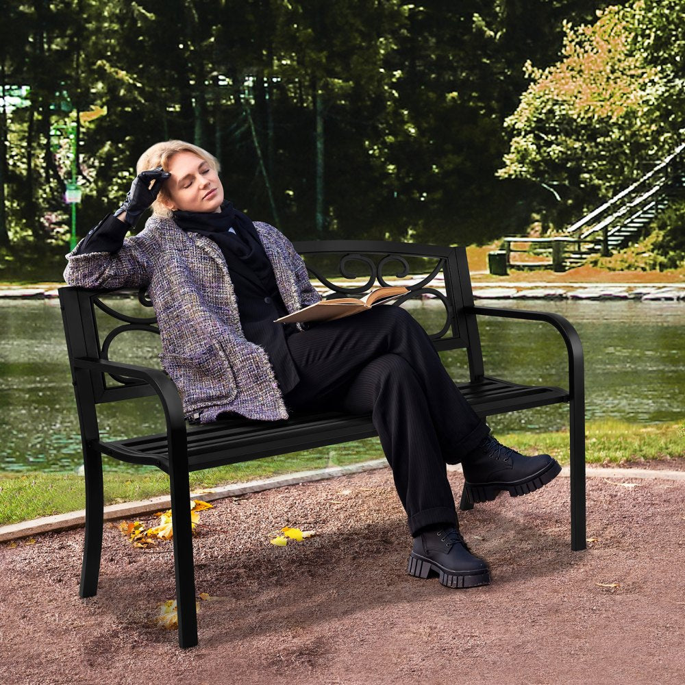 wkl776 - 50" Metal Garden Bench for 1-3 People, Supports 550 lbs