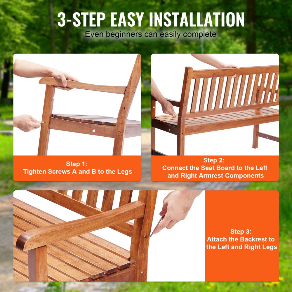 YQ-062 - 50” Solid Wood Outdoor Bench for 1-3 People