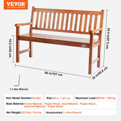 YQ-062 - 50” Solid Wood Outdoor Bench for 1-3 People