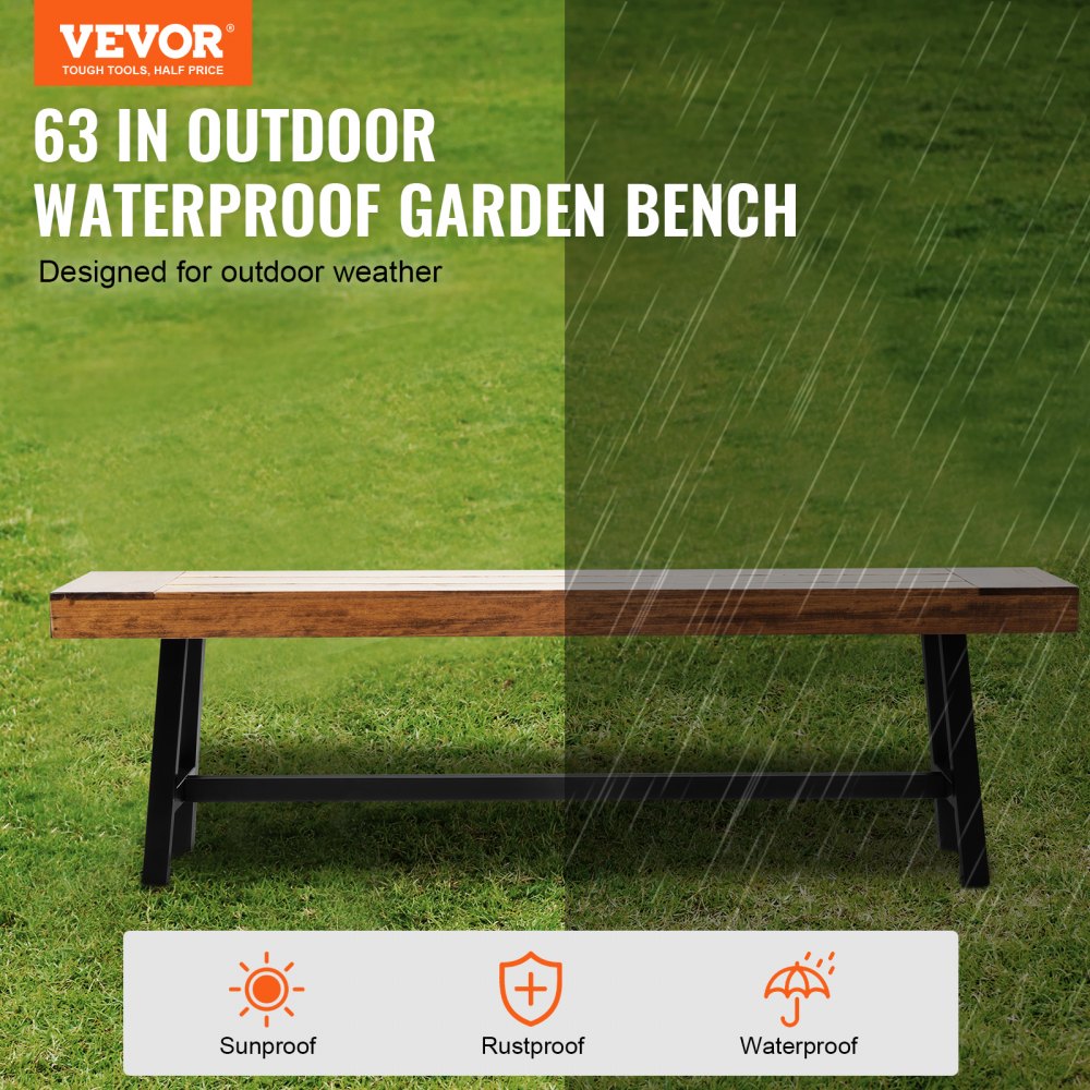 YQ-HC4003 - 63" Solid Wood Outdoor Bench, Holds 500 lbs, Easy Assembly