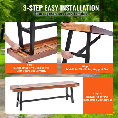 YQ-HC4003 - 63" Solid Wood Outdoor Bench, Holds 500 lbs, Easy Assembly