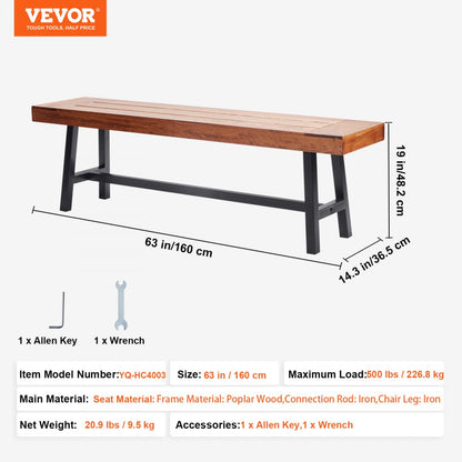 YQ-HC4003 - 63" Solid Wood Outdoor Bench, Holds 500 lbs, Easy Assembly