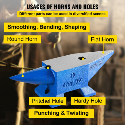 010790381419 - 22 lbs Steel Anvil with Dual Horns for Metalworking Tasks