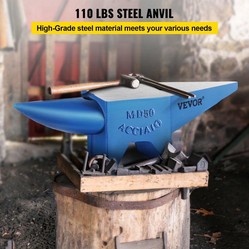 010636870210 - 110 lbs Steel Anvil with Dual Horns and Punching Holes