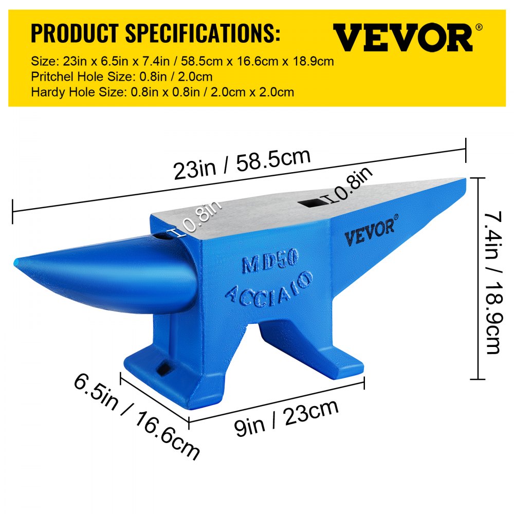 010636870210 - 110 lbs Steel Anvil with Dual Horns and Punching Holes