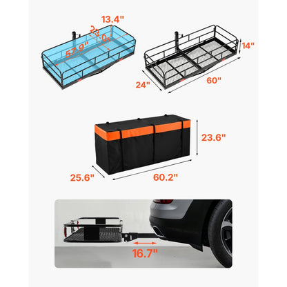 GJ0019 - 60x24" Heavy-Duty Hitch Cargo Carrier with Waterproof Bag