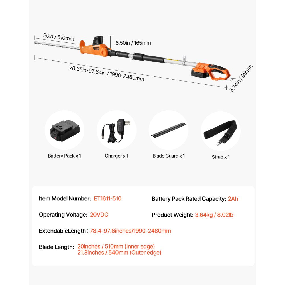 M0E-19ET-510 - 20" Telescoping Cordless Hedge Trimmer with 1200RPM Motor