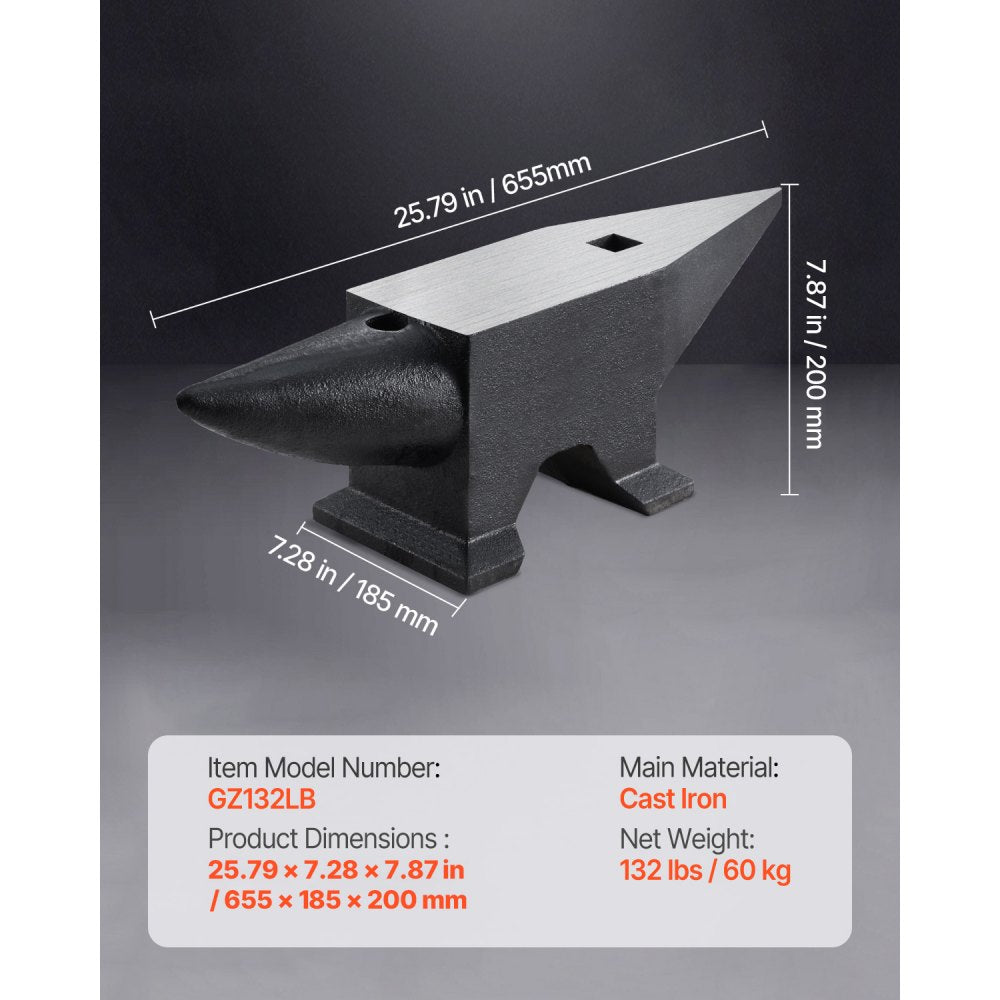 132BLACK - Durable 132 lbs Cast Iron Anvil for Metalworking and Forging