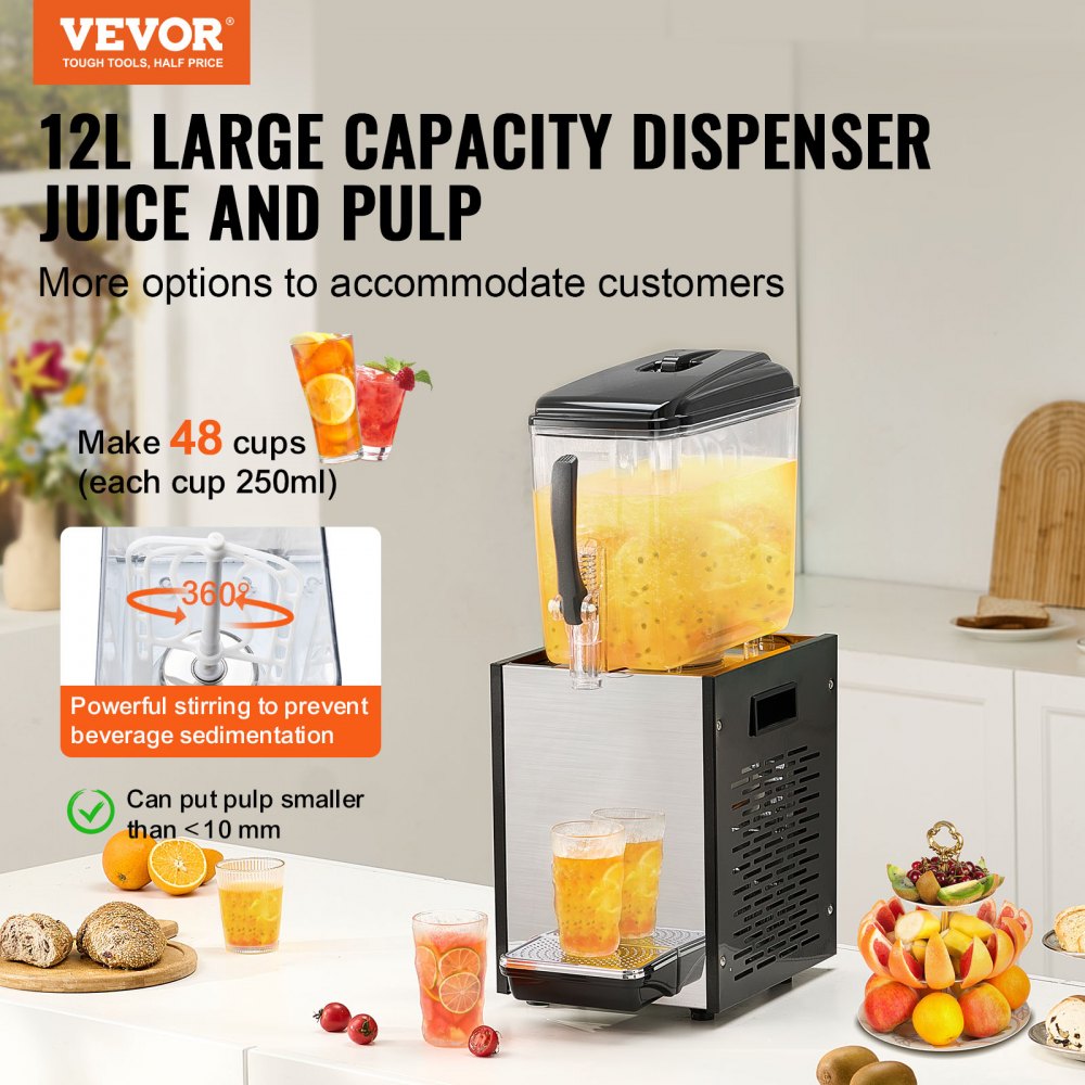 LYJ12LX1 - 12L VEVOR Cold Juice Dispenser with Fruit Pulp Feature