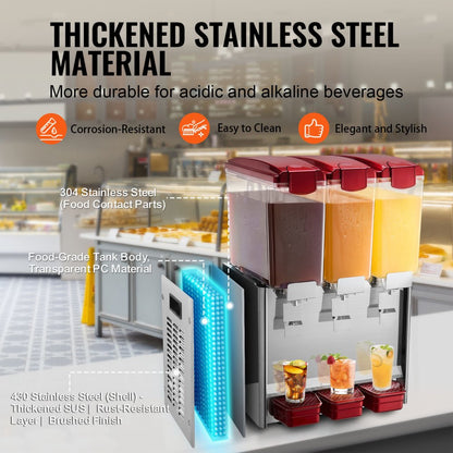 LYJ10LX3 - 10L Triple Tank Beverage Dispenser with Cooling and Stirring Features